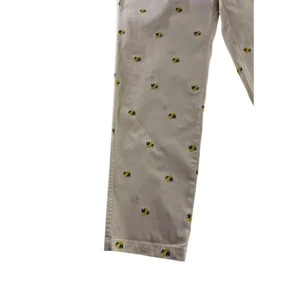 Talbots Relaxed Chino Pastel Yellow Ankle Pants Embroidered Lemon Pattern 6 - Picture 6 of 8